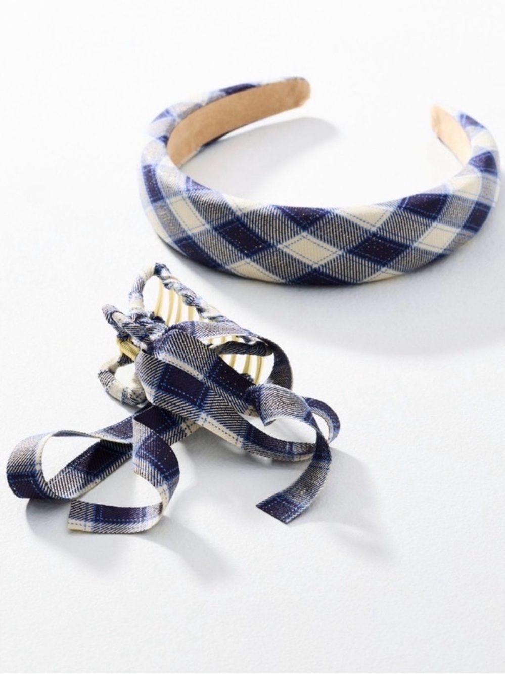 Anthropologie Plaid Headband & Bow Hair Claw Clip Set, NWT